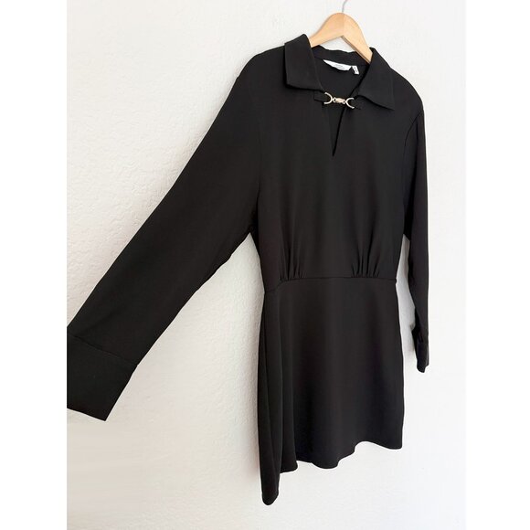 & OTHER STORIES Straight Gold Buckle Mini Dress Size 10 Black LBD Classic Modest - Picture 8 of 15